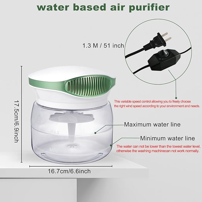 Water Air Purifiers for Home, Variable Speed Air Washer Aroma Diffuser, Quiet Rainbow Air Purifier with Water, Essential Oils Aroma Diffuser with LED Night Light, Freshener for Home, Smoke, Pet Odors