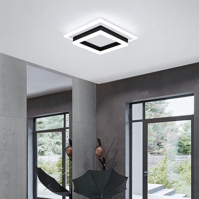 32W Modern LED Ceiling Light, Small Flush Mount Light Fixture, Kitchen Ceiling Light Fixture, Square Hallway Lighting Fixtures for Living Room Bedroom Bathroom Kitchen (3 Pack)