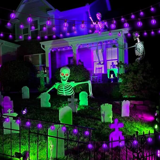 LAMPHOME G40 LED Outdoor Halloween Christmas String Lights, 4PK 26FT Patio Lights with 12+1 Edison Shatterproof Bulbs, Connectable Outside String Lights for Backyard Porch Holiday Decor, Purple
