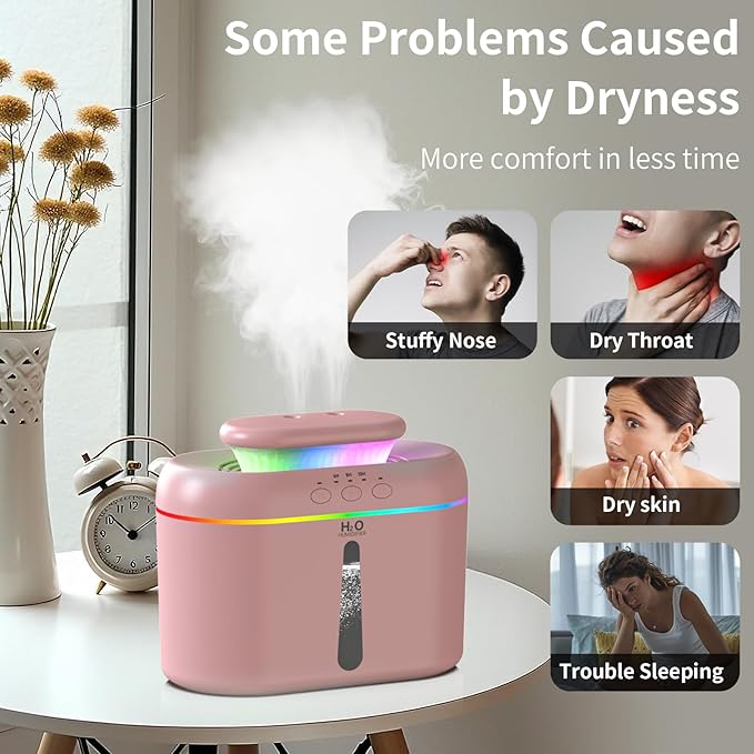 2L humidifiers for bedroom Room Home Ultra-Quiet 28 dB Quiet Supersized Cool Mist Air Humidifier for Baby Nursery，Dual Nozzie，Easy to Clean & Fill, 7 Color NightLight (Light Pink)