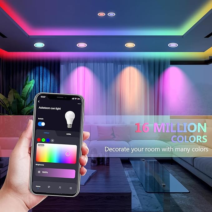 Wi-Fi & Retrofit Led Recessed Lighting 6 inch,Color Changing Recessed Lights,Led Can Light Multi Color,9W 750LM Smart Downlight,Compatible with Alexa/Google,IC Rated & ETL Certified,4 Pack