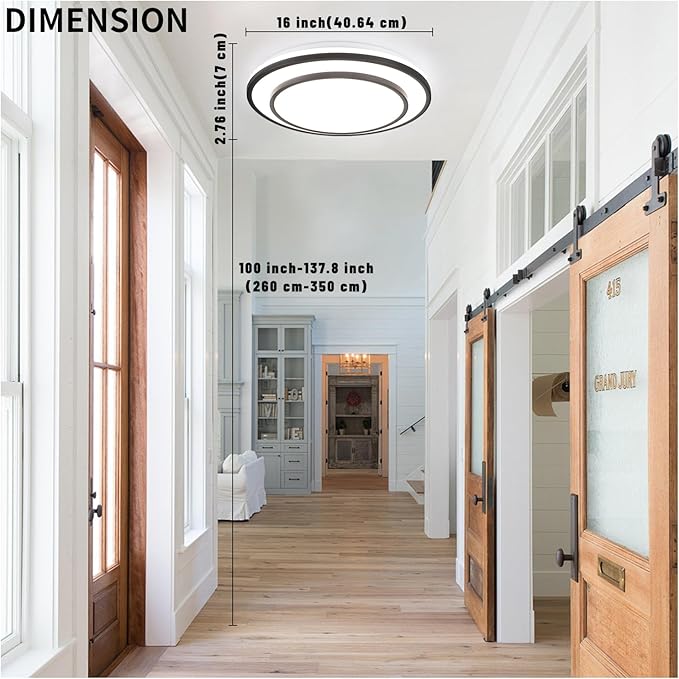 Black LED Flush Mount Ceiling Light Fixture 5CCT, Dimmable Light Fixture Ceiling Mount 16" 24W, Overhead Modern Close to Ceiling for Living Room, Foyer, Kitchen, Bedroom