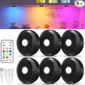 WILLED Under Cabinet Lighting Wireless,RGB Rechargeable Puck Lights with Remote Control,Battery Touch Tap Light with Timer Function,Stick On LED Lights for Kitchen,Cabinet,Counter,Closet,Shelf,6 Pack