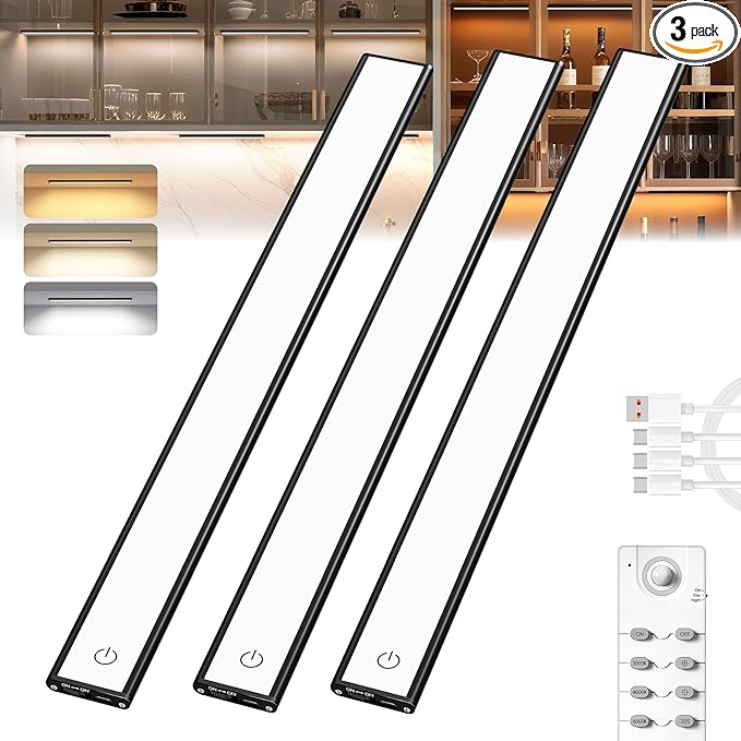 Under Cabinet Lighting,134 LED Cordless Motion Sensor Light Indoor, Rechargeable Closet Lights Battery Operated,Dimmable & 3 Color Temps,Magnetic Under Counter Lights for Kitchen, Closet (40CM,3Pack)
