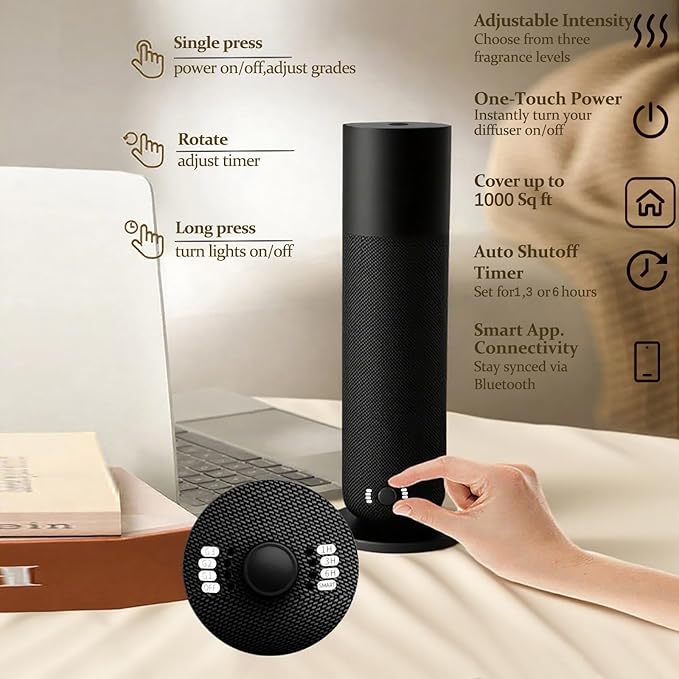 Smart Waterless Essential Oil Diffuser, Scent Air Diffuser with Roy Tranquility Oil Set for Homes Offices Hotels, Covers Up to 1000 Sq.Ft, Adjustable Mist & Timer