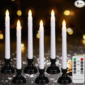LED Battery Operated Window Candle with Remote & Timer Flickering Warm Light Christmas Flameless Taper Candles for Party Holiday Wedding Home Table Decoration (Pack of 6,White+Black Holder(A))…