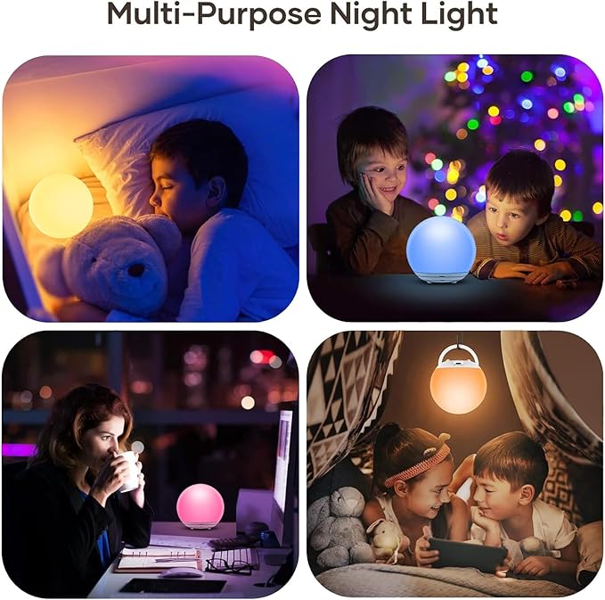 Night Light for Kids, USB Rechargeable LED Night Lights Table Lamp with Dimmable,Warm Light,7 Colors,Touch Control, 0.5/1hour Timer for Nursery, Baby,Bedroom and Outdoor Camping