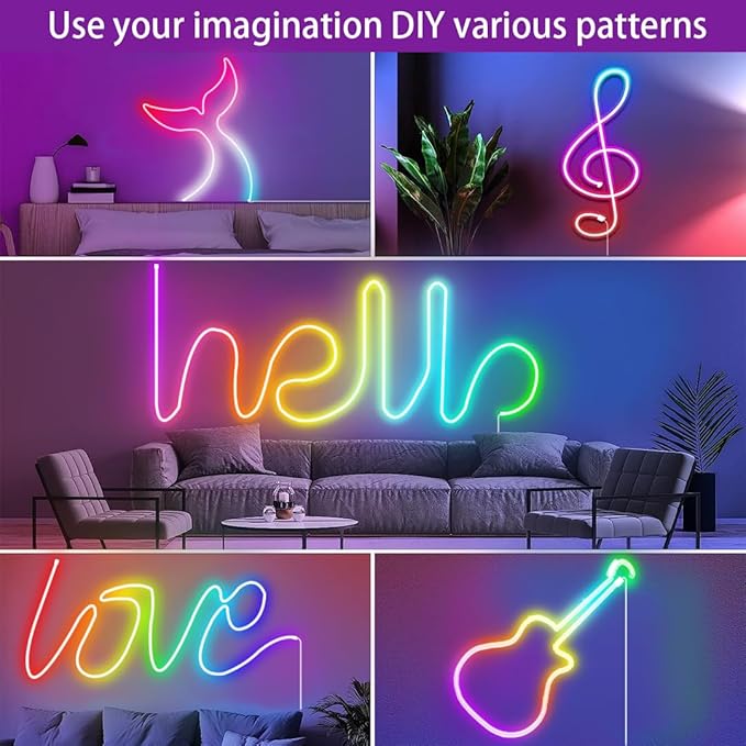 9.8FT USB LED Neon Rope Light,Smart RGB IC Led Strip Lights for Bedroom,Music Sync LED Neon Light Strip,APP and 24Keys Wireless Remote,DIY Ideas,Gaming Room,Home Decorations,Christmas Gift