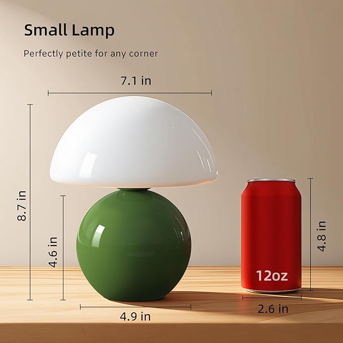 Mushroom Lamp Table Lamp for Bedroom,Desk Bedside Small Lamps for Living Room Night Stands,Mushroom Decor Cute Mini Modern Mid Century Lamps,Unique Aesthetic Living Room Decor(Dark Green)
