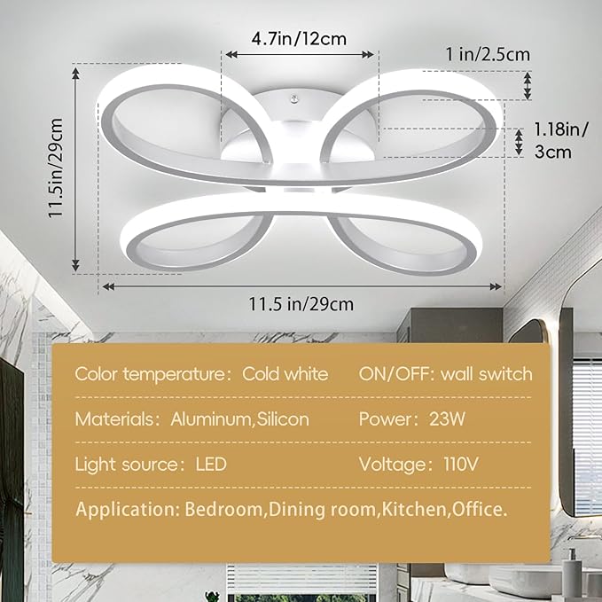 ADISUN Modern LED Ceiling Light, 6000K Silver Semi Flush Mount Ceiling Lights for Hallway, Modern Lamps for Living Room Bedroom Corridor Aisle Hallway Indoor Ceiling Lamp (L14.56*W14.56*H1.18)