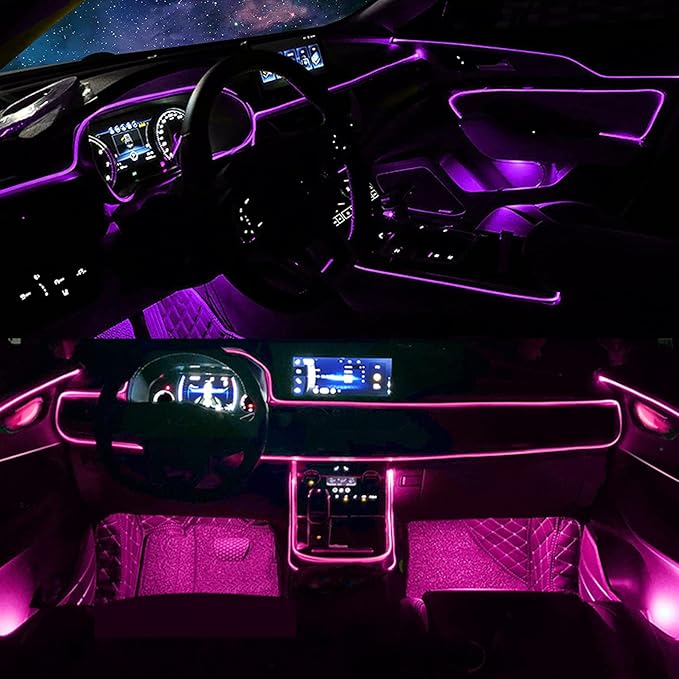 Interior Car LED Strip Lights, RGB 6 in 1 Ambient Lighting Kits with 315 inches Fiber Optic, 16 Million Colors APP Wireless Control Car Neon Lights, with Music Sync Function