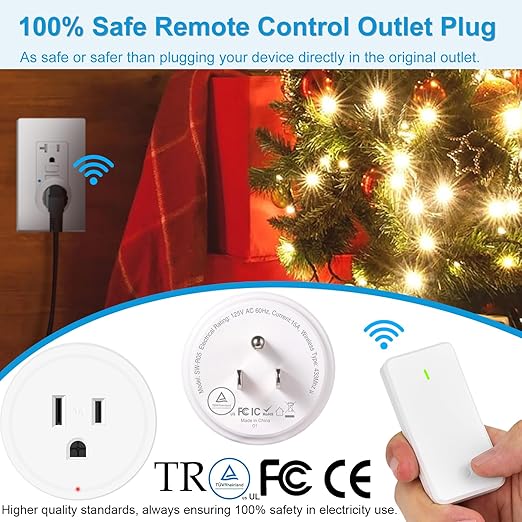 15 amp Plug with Remote,GreenCyle 3 Remote Control Outlet Plug with 1 Switch,Wireless On/Off Light Switch Wall Mounted,15A/1500W,TUV List,No Wiring Needed,500ft RF Range,for Lamp,Household Appliances