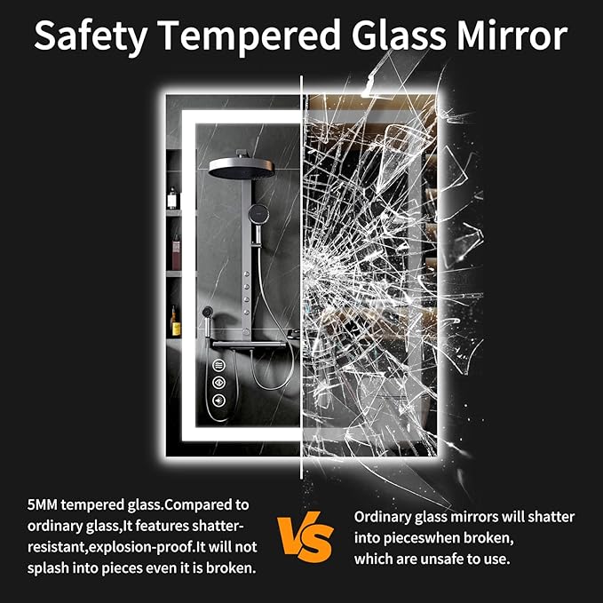 24"x36" LED Bathroom Mirror with Lights, Dimmable, Anti-Fog, Lighted Bathroom Vanity Mirror for Wall, Backlit + Front Lit, Memory Function, Shatter-Proof, Tempered Glass