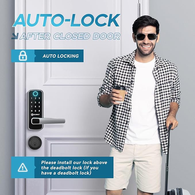 Smart Door Lock, OLUMAT Keyless Entry Door Lock Fingerprint Door Lock with Keypad Digital Lock with Handle for Home, Rental, Garage, Office and Hotel