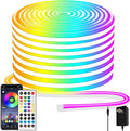 50ft LED Neon Lights with Remote and APP Control, IP65 Waterproof Flexible Neon Strip Lights 24V RGB LED Rope Lights for Bedroom,Living Room,DIY Decoration（with Snap &Screws）