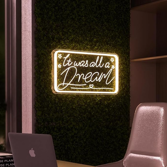 It was All a Dream LED Neon Sign for Wall Decor USB Adjustable Brightness Living Room Bars Barbers Pub Wedding Party Salon Club Gatherings Christmas Birthday Art Wall Decor