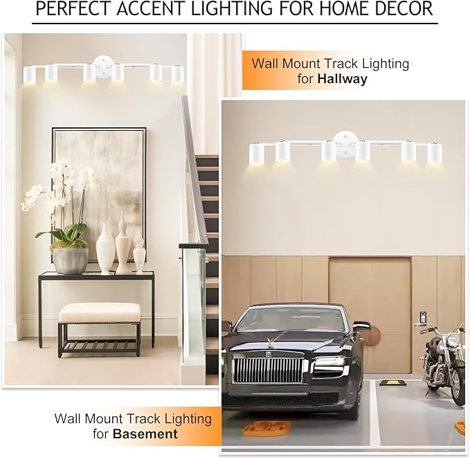 BoostArea 6 Light Track Lighting Kit, White 6 Way Ceiling Spot Lighting, Center Swivel Track Light Heads, Flexibly Rotatable Light Head for Kitchen, Living Room, Bedroom, GU10 Bulb Not Included