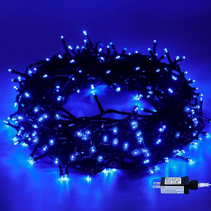 Christmas Tree Lights Blue - 220 LEDs 82ft/25m 8 Modes End-to-End Plug in Outdoor Waterproof Decorative Fairy Twinkle Halloween Indoor String Lights for New Year/Wedding/Thanksgiving Day/Home/Room