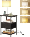 Fixwal Nightstand with LED Lights Bedside Table with 3 Color Temperatures Bulb, NightStand with Charging Station End Table with Adjustable Fabric Drawer for Bedroom Dorm, Black
