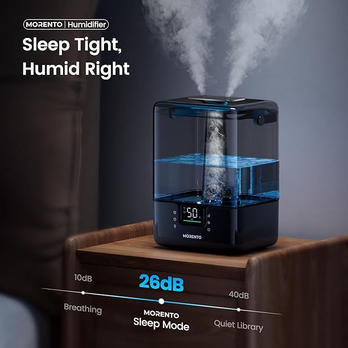 Smart Humidifiers for Bedroom Large Room Home, 6L Cool Mist Top Fill Humidifier with Essential Oil Diffuser, Smart App & Voice Control, for Nursery & Plants, Black, 1 Pack + 7 Color NightLight