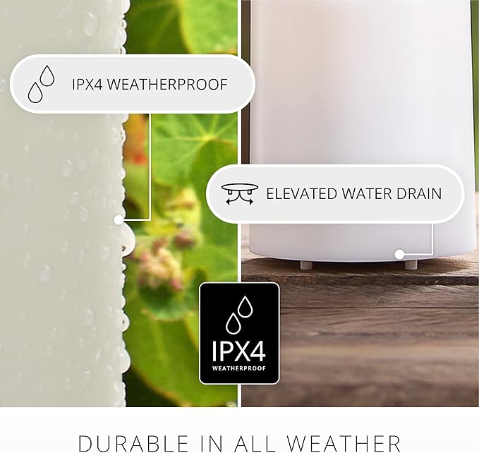 Luminara Outdoor Flameless LED Ivory Candle Melted Edge 3.75" x 9" Real Moving Flame Battery Operated Timer Plastic Weather-Resistant