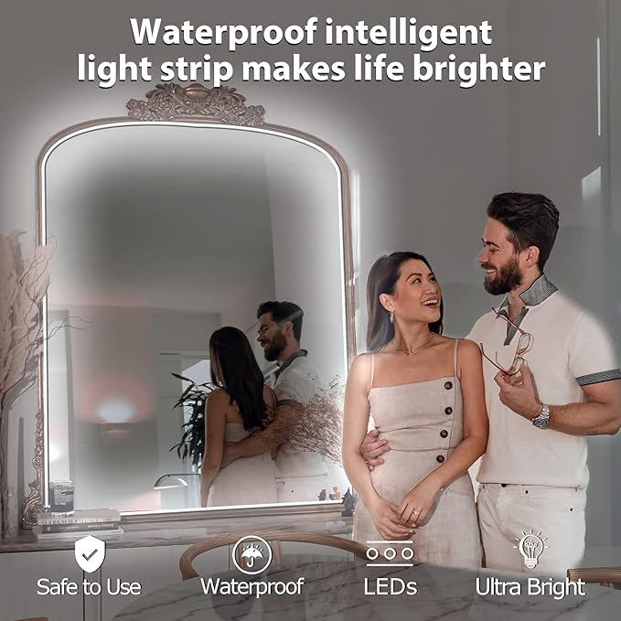 Hollywood Style Vanity Make Up Light, 16.4ft Ultra Bright White LED neon Lights, Dimmable Touch Control Lights Strip, for Makeup Vanity Table & Bathroom Mirror, Mirror Not Included