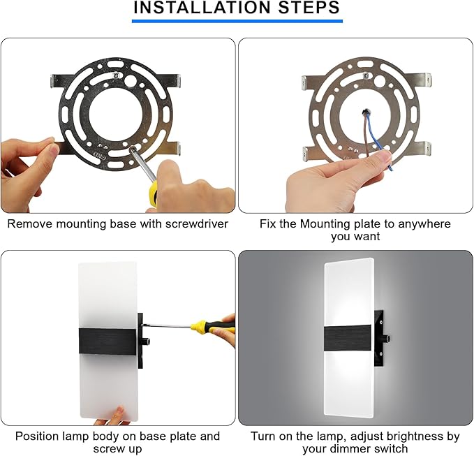Lightess Modern Wall Sconce with Switch, Indoor Wall Light Dimmable, 12W Black Acrylic Wall Mounted Light Fixtures for Hallway Stairway Bedroom, Cool White, 1 Pack