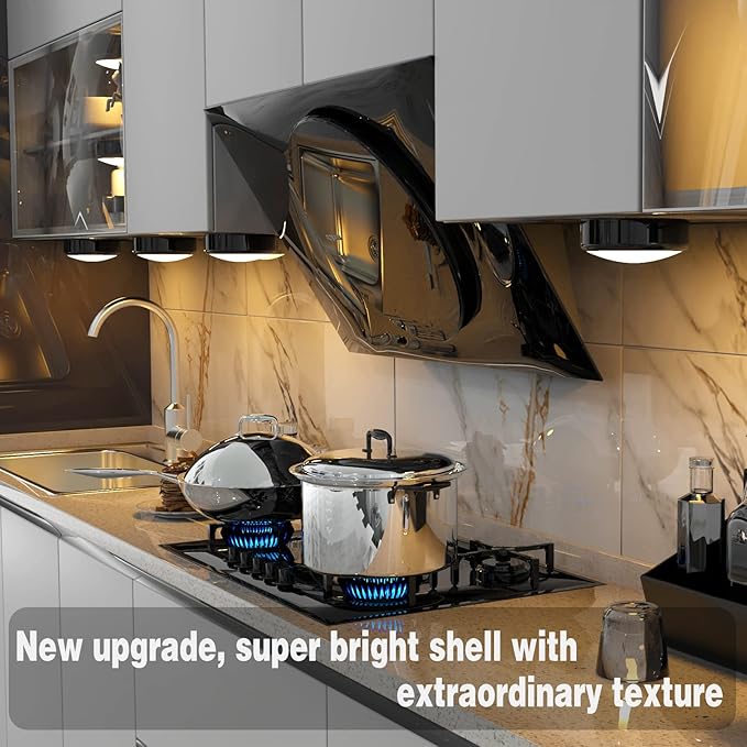 ILYXY LED Puck Lights with Remote, 6 Pack Under Cabinet Lighting, Battery Operated Push Light, Dimmable & Color Changing Tap Lights, Stick-On, Shiny Black