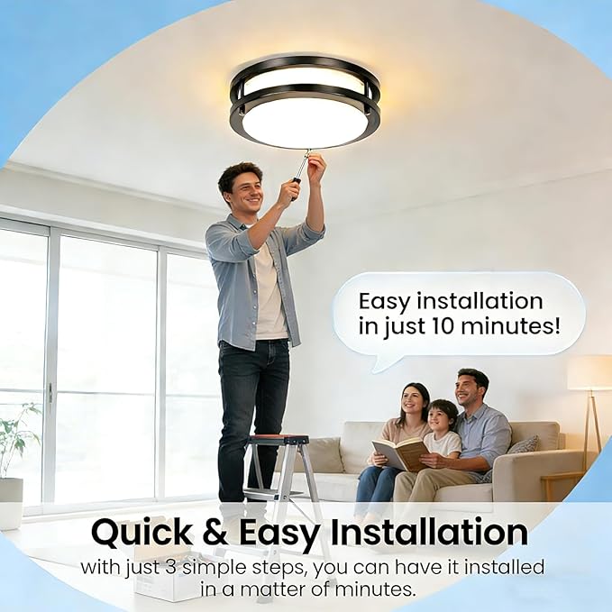 Drosbey 32W Dimmable LED Ceiling Light Fixture, Flush Mount Ceiling Lights for Kitchen, Bathroom, Bedroom, Hallway, 2700K/3000K/3500K/4000K/5000K Adjustable, 400W Equivalent, UL Listed