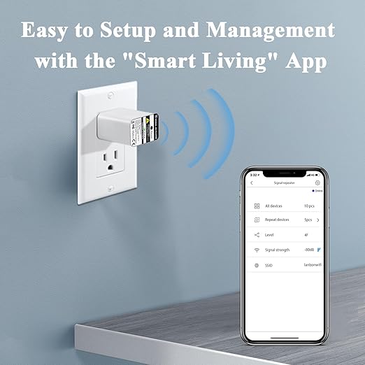 LANBON L8-HRP Mesh WiFi Extender Only for ‘Smart Living’ L8 Series Smart Switch, 2.4Ghz WiFi Repeater 10m Signal Booster No Lag & No Drop, Internet Booster WiFi Repeater