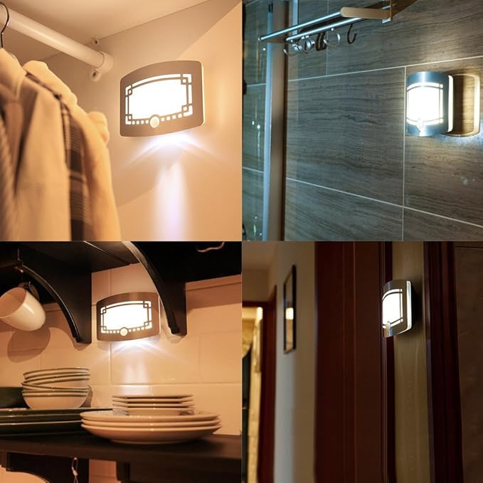 Motion Sensor Wall Lamps Battery Operated Wall Sconce Dimmable Wall Light One Pack Perfect for Hallway Stairway Closet Lighting, Silver