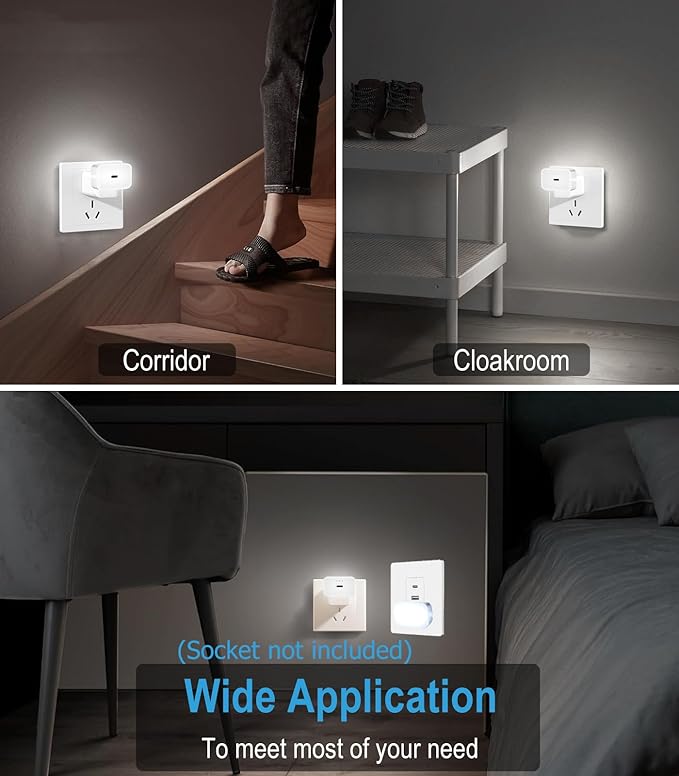 LED Nightlights Plug in Wall Voice AI Activated 2-Pack with USB Charging Port, 130LM, 3000K White Night Lights for Kids Adults Room Nursery Bedroom Bathroom Hallway