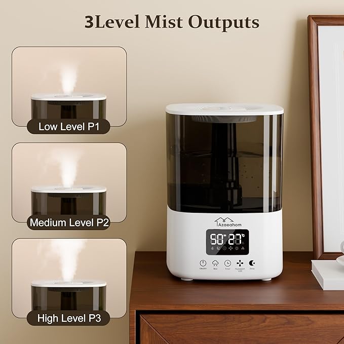Smart Humidifiers for Bedroom, Top Fill 4L Cool Mist Air Humidifier for Large Room, Essential Oil Diffuser App Control, Fast Symptom Relief, Nightlight, 12H Quiet Runtime for Baby, Plant