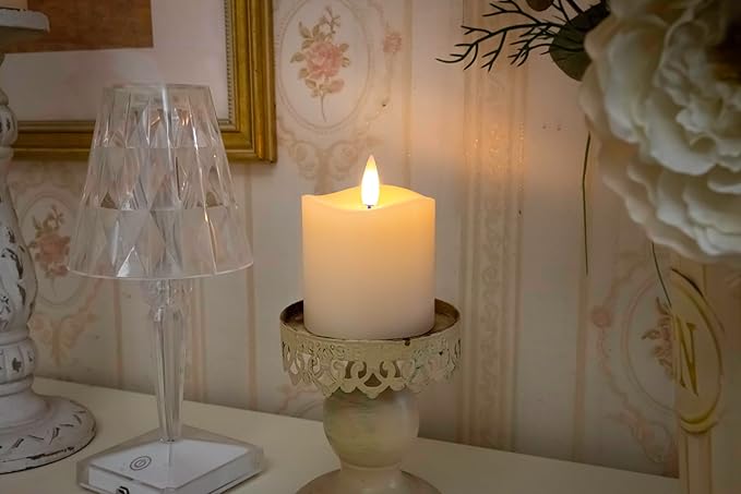 Flameless LED Pillar Candles Flickering with Remote Timer, Battery Operated LED Candles Up to 400 Hours, 3D Moving Flame Real Wax Candles. (Ivory-1pack-3x3)