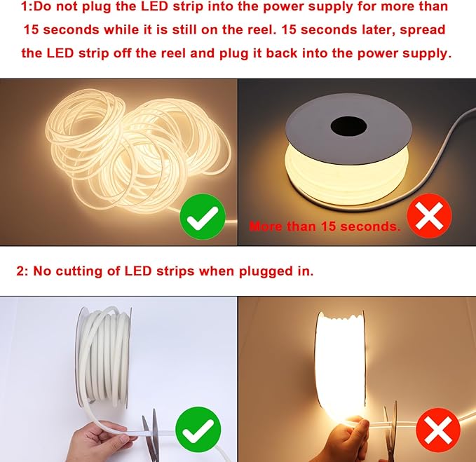 AC 110V COB LED Strip Lights 98.4ft, 3000K Warm White LED Rope Light Outdoor Waterproof, 10W/M CRI 90+ Flexible Cuttable, for Bedroom, Living Room, Garden, Commercial, House
