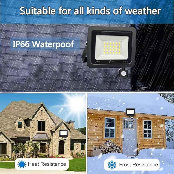 HANNANHONG Motion Sensor Flood Lights with Plug in, PIR Slim Design, 6500K Daylight, Outdoor IP66 Waterproof,Auto ON/Off Intelligent Security,Work Light for Garage Yard Patio Pathway Porch (20W)