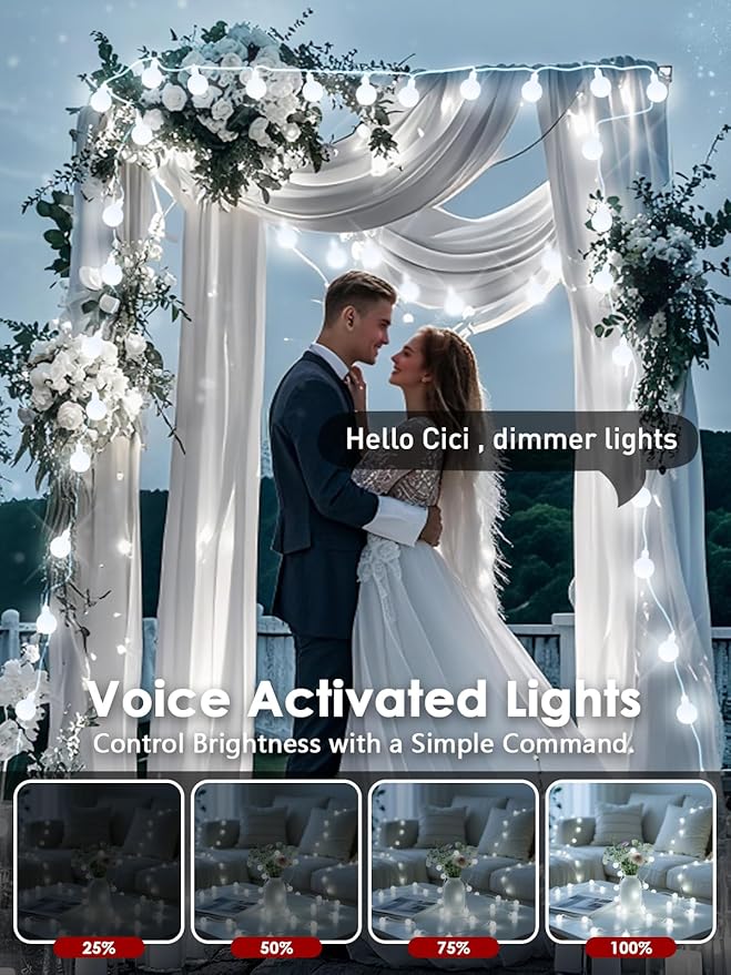 2026 New Connectable 43FT Smart Voice Controlled String Lights Indoor Outdoor | 100LED White Globe Fairy Lights with Remote & Timer | 12 Modes Waterproof Twinkle Light for Classroom Room Decorations
