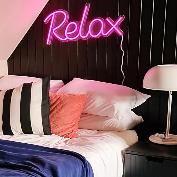 Relax LED Neon Signs for Wall Decor Neon Wall Art Acrylic LED Lights with Hanging Chain Light Up for Bedroom Decor Graduation Bar Pub Wedding Party 5V USB Powered Dimmable