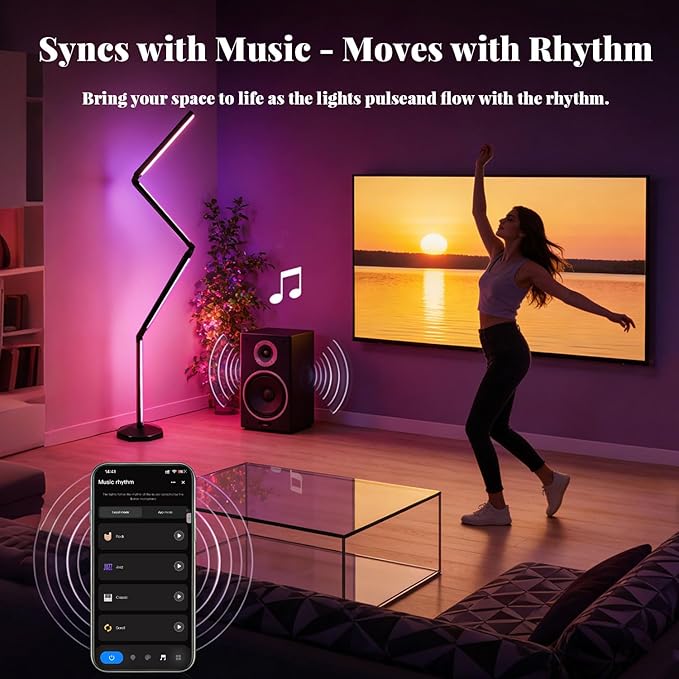 LED RGB Corner Floor Lamp Foldable Floor Light 2200K-6500K Tunable White with 16 Million Custom Colors Remote/App,Timer Setting (RGB Foldable Floor Lamp with Alexa Voice Control)