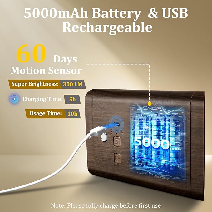 4 Pack Battery Powered Motion Sensor Wall Sconces: 5000mAh Rechargeable LED Wall Light with Remote, Magnetic Motion Sensored Stair Light Indoor Wireless Sconce for Hallway Bedroom Bedside, Walnut