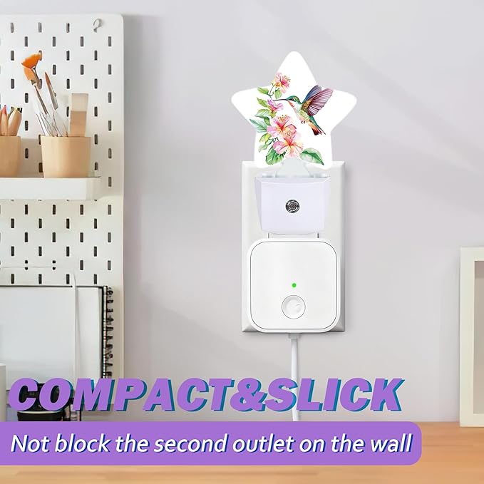 Hummingbird Night Lights Plug Into Wall,Spring Flower Dusk to Dawn Light Sensor Night Light for Kids, Energy Efficient Sleep Friendly Lamp for Bedroom Bathroom Nursery