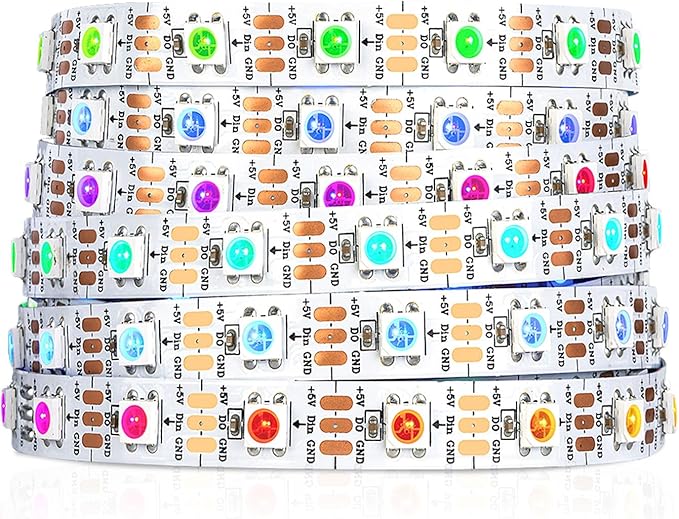 SEZO WS2812B LED Strip Light 16.4FT 60Pixel/M 300LEDs DC5V Individual Addressable LED Strip SMD5050 RGB Dream Color Programmable LED Light Strip Flexible IP30 Non-Waterproof White PCB