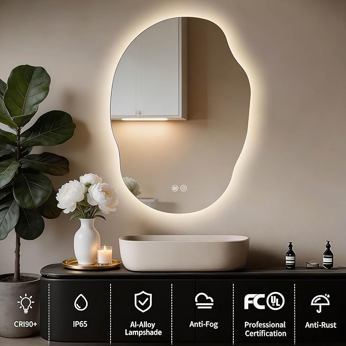 LED Bathroom Mirror with Lights, 22x30 Inch LED Bathroom Vanity Mirror Smart Backlit Mirror for Bathroom with 3 Colors, Dimmable, Anti-Fog, Memory, Al-Alloy Lampshade (Horizontal/Vertical)