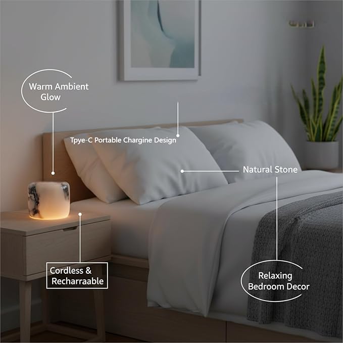 Marble Lamp Night Light Touch Bedside Table Lamp for Bedroom,Type-C Rechargeable Small Desk Bedside Small Lamps,Eye Caring Dimmable LED Ambient lamp (Calacatta Green)