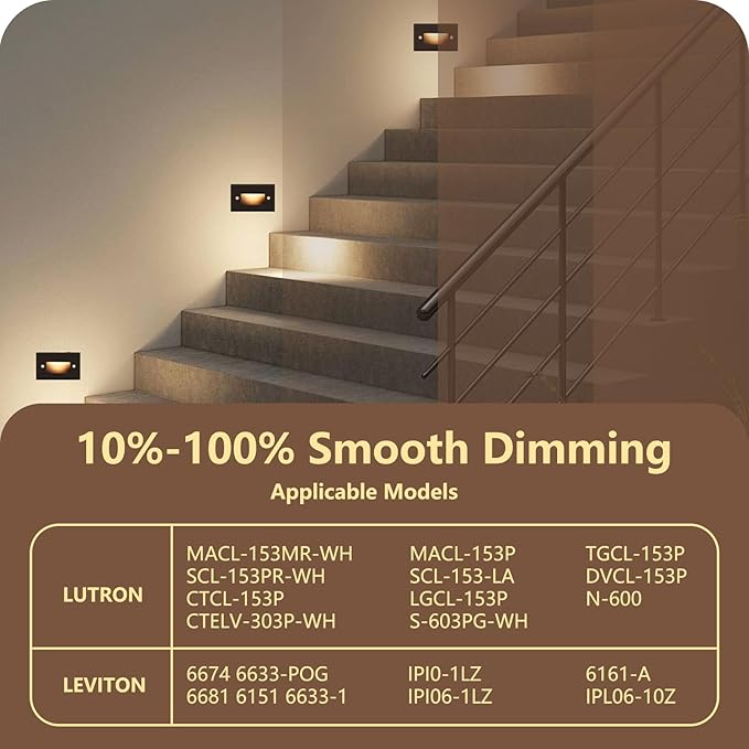 120V Dimmable 3CCT Step Lights,Stair Outdoor,Zinc Alloy/Aluminum Cover, 2.5W 150LM IP65 Waterproof LED Stair Lights, 2700K/3500K/5000K, CRI90, Beam Angle 30°, Brown 6/Pack (Brown)