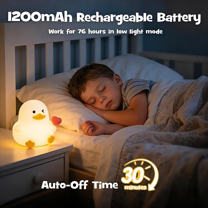 Duck Night Light Squishy Silicone Nursery Breastfeeding Nightlight with Timer 3-Level Warm White & RGB Color Modes Cute Duck Lamp Rechargeable Touch Bedside Desk Animal Lamp for Bedroom Dorm Decor