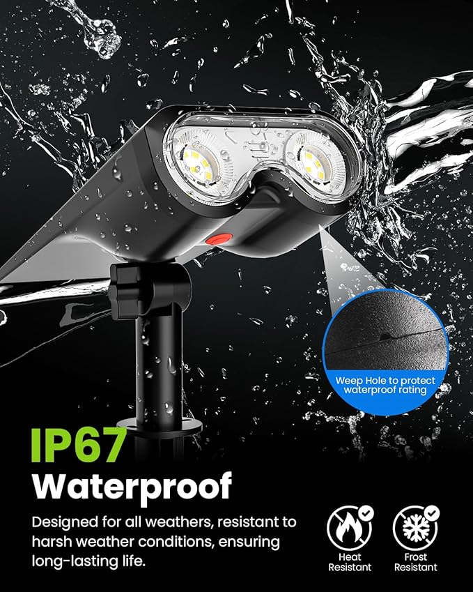 Solar Spot Lights Outdoor, IP67 Waterproof 4 Pack 3 Lighting Modes Landscape Spotlights for Yard Garden Yard Pool Fence House Garage Pathway