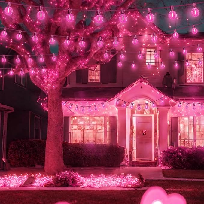 LAMPHOME 4 Pack 26FT Pink G40 LED Outdoor String Lights, Valentine's Day Decor with 13 Shatterproof Globe Bulbs, Waterproof Hanging Patio Lights or Balcony Backyard Garden Wedding Party Home Decor