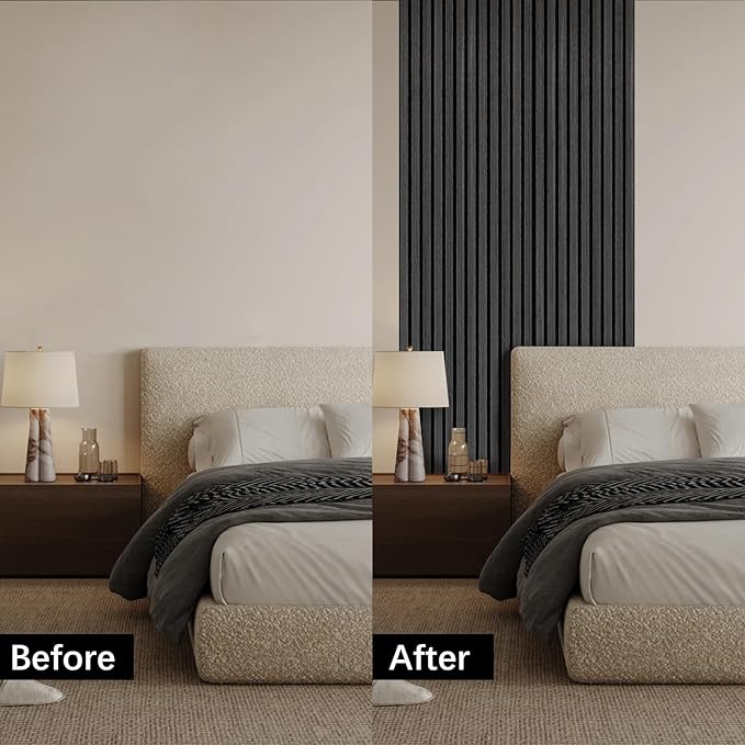 Wood Panels for Wall - 2 Pack Black Panels for Wall Decor - Black Oak Wood Veneer Sound Absorbing Panel - Black Wall Panels 12.6" W x 94.5" L