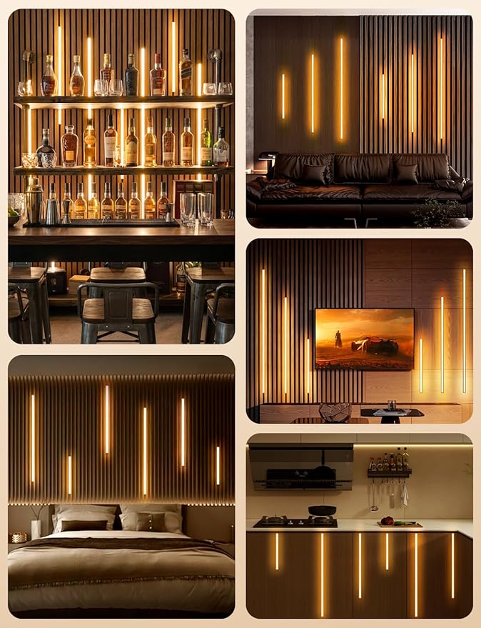WiFi LED Recessed Lighting Kit for Wall Panels - 6pcs Adhesive Wall Strip Lights for Interior Wall Decor, 3000K Works with Alexa & Google Assistant for Wall Accent Acoustic Panels